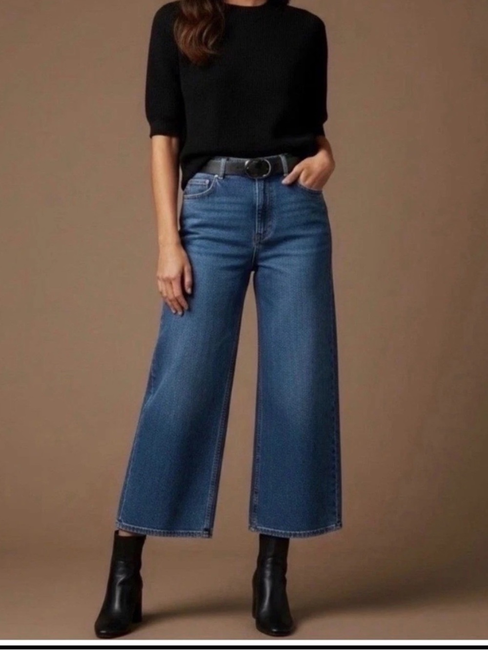 Sezane Le Crop jeans wide leg fr 44 high rise denim classic boho preppy casual